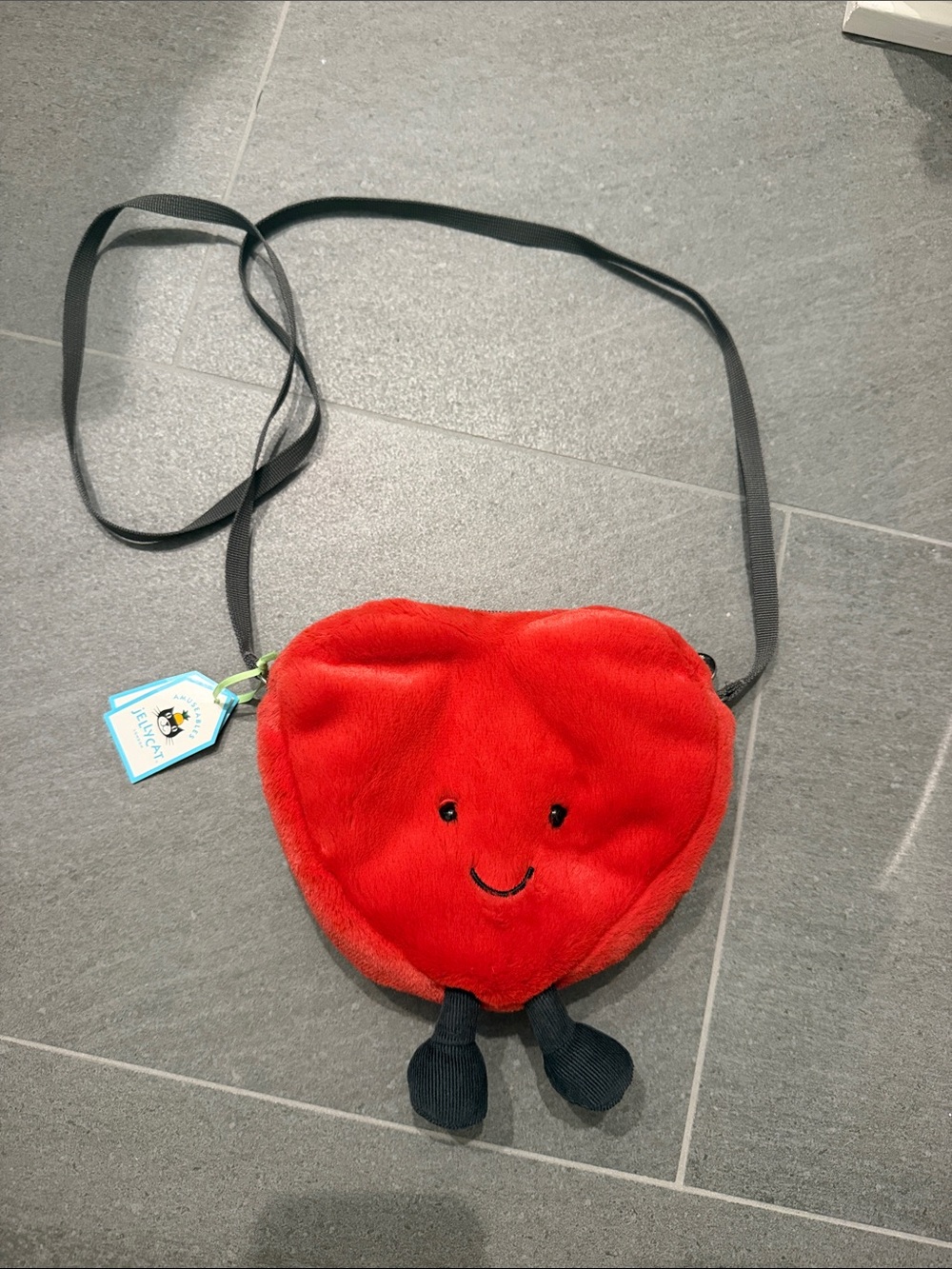 Jellycat Red Plush Heart Crossbody Bag with Smile
